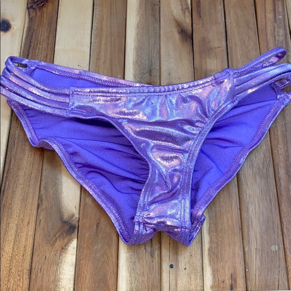 strappy caged bikini bottom purple